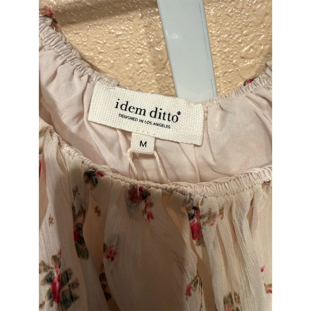 Idem Ditto Womens Blouse Size M Ivory Floral Off Shoulder Bow sleeves nwt - Picture 4 of 6